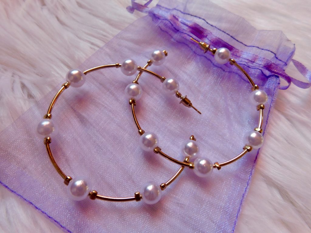 medium gold pearl hoops