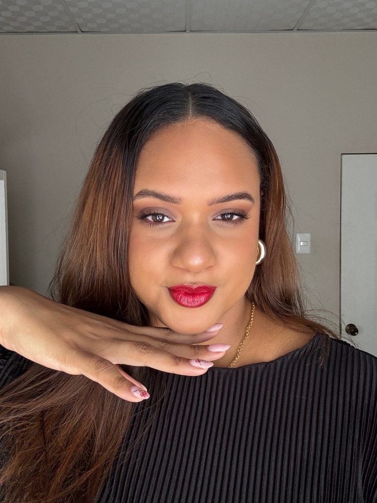 Charissa wearing MAC Powder Kiss Liquid Lip in 